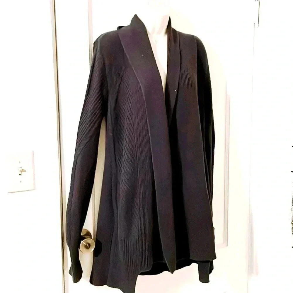 CABI Navy Blue Open Front Cable Knit Cardigan Sweater